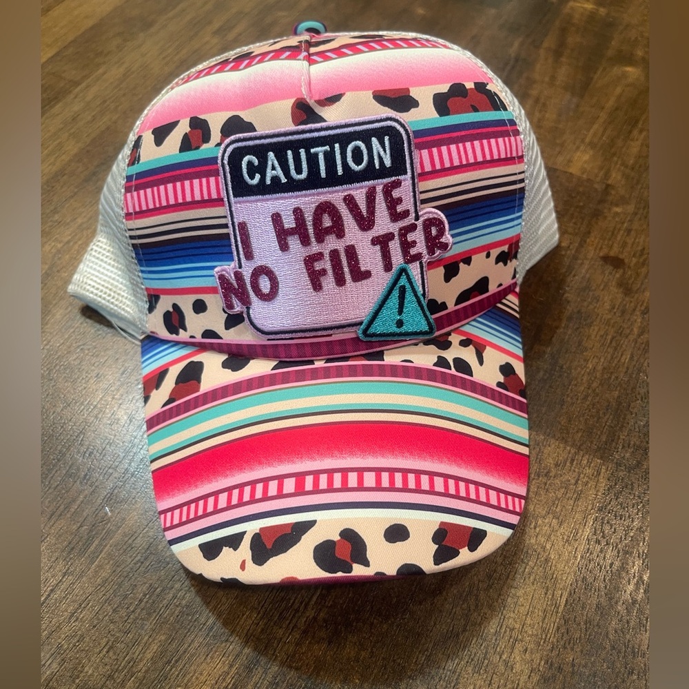 Caution I Have No Filter Serape Ponytail Cap NWOT
